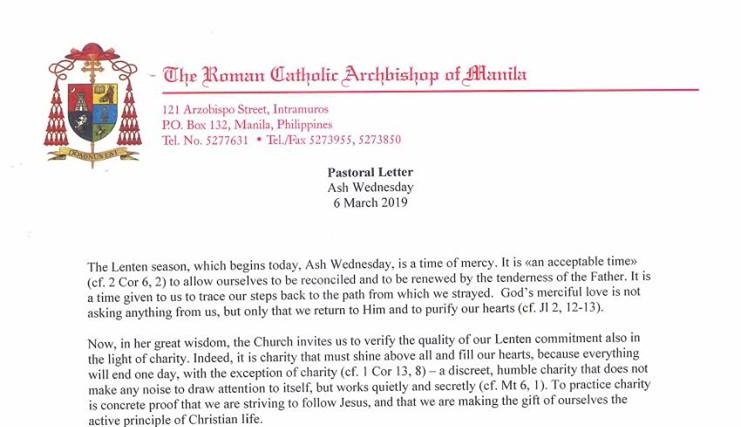 Ash Wednesday Pastoral Letter of +Luis Antonio G. Cardinal Tagle